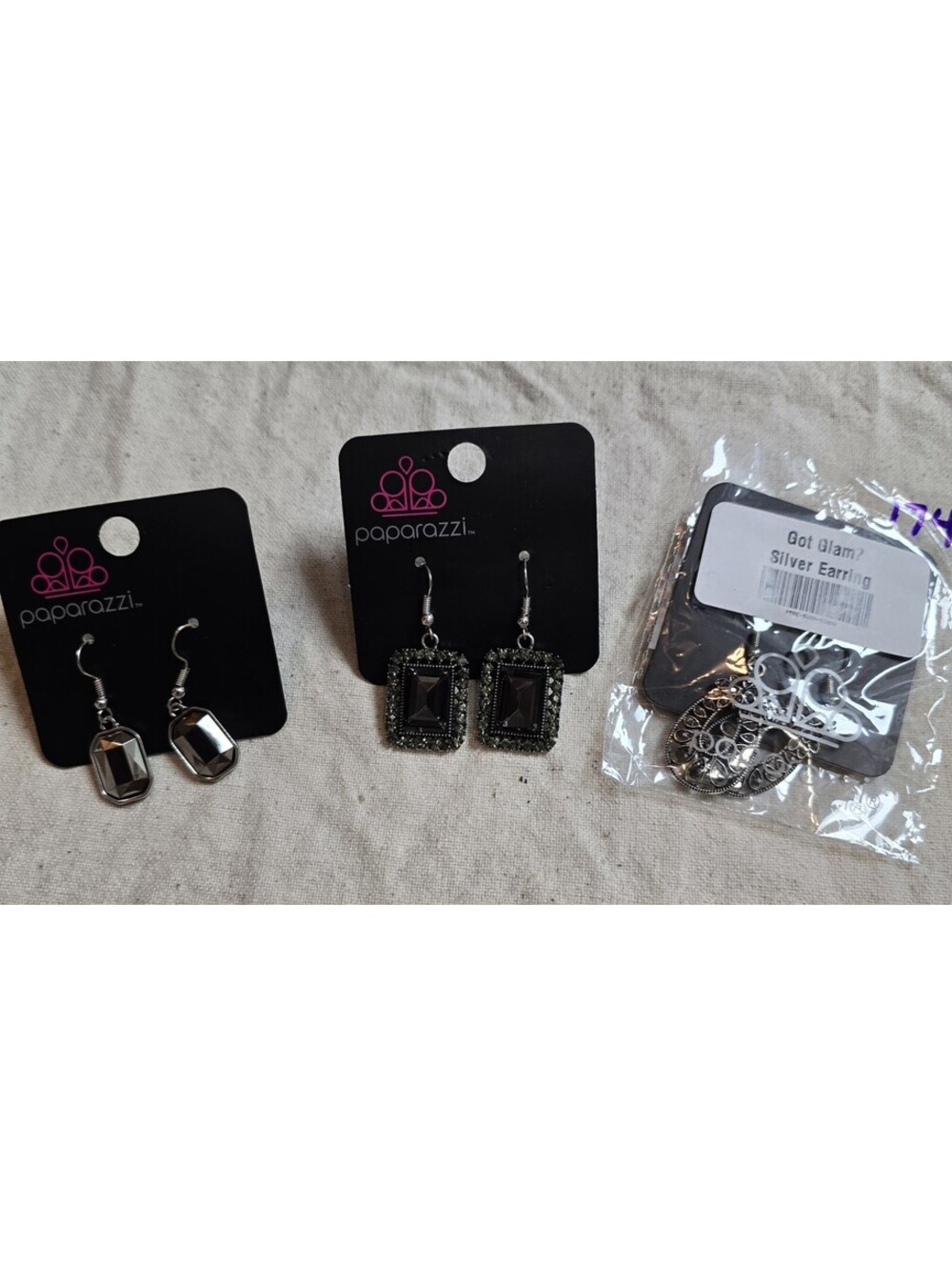 Paparazzi Earrings Lot of 3 Pairs Silver Tone Black Rhinestone Dangles NWT